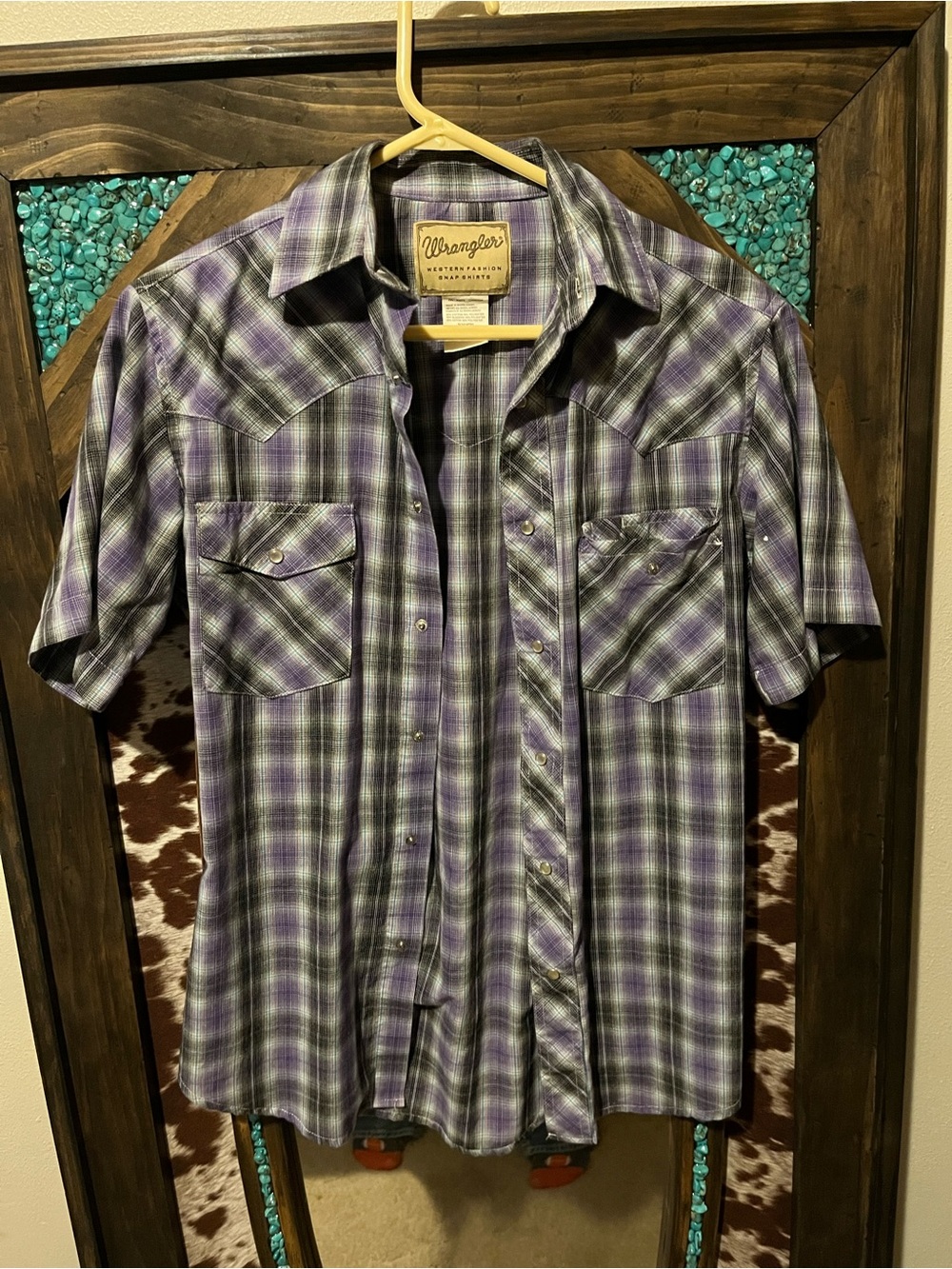 Wrangler Purple Plaid Short-Sleeve Button-Down Shirt